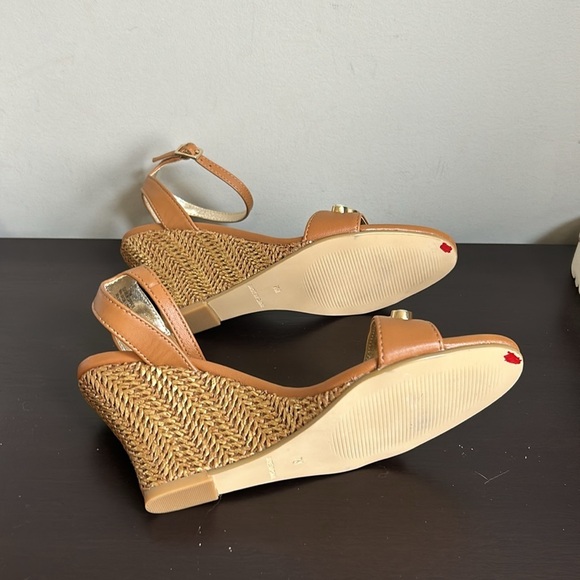 Lilly Pulitzer Natasha Wedge Shoe Leather Auburn Tan Crystal Embellished 7 NEW - Picture 13 of 15